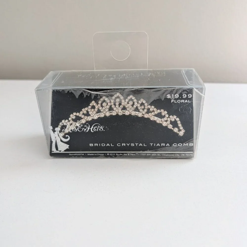 His & Hers Bridal Crystal Tiara Comb for Women or Flower Girl Floral NOS